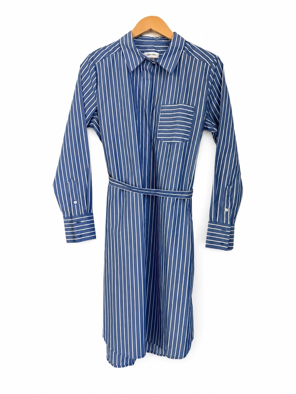 Calvin Klein Blue Striped Belted Dress